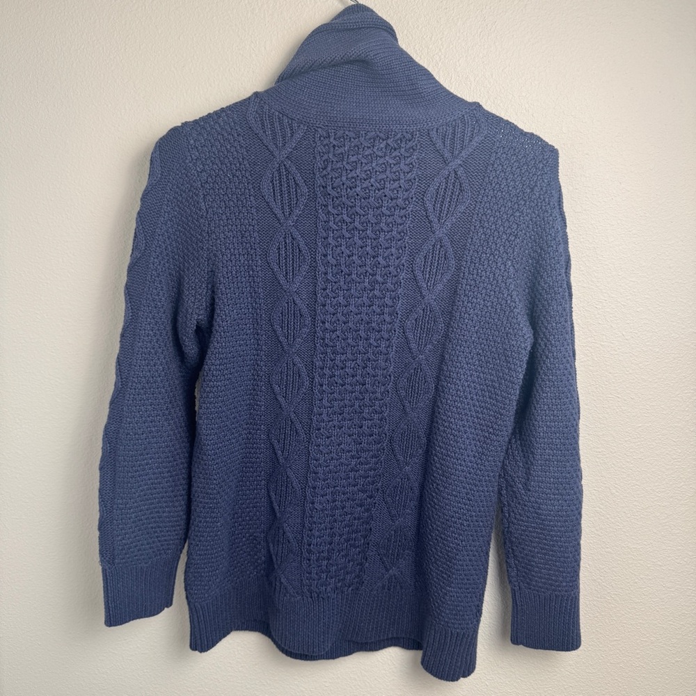 LL Bean Signature Sweater Women L Blue Cotton Funnel Neck Chunky Pocket Tunic - Picture 10 of 13